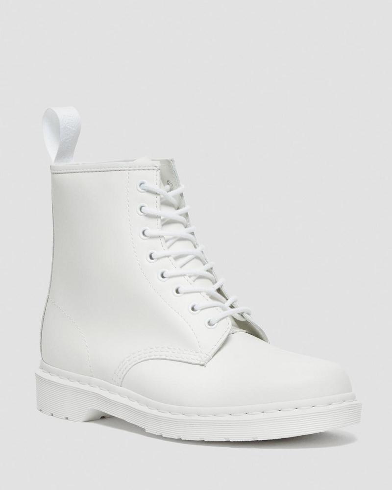 White Men\'s Dr Martens 1460 Mono Smooth Leather Lace Up Boots | CA 518GSO